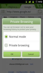 Iniciar navegación privada en Dolphin Browser App para Android