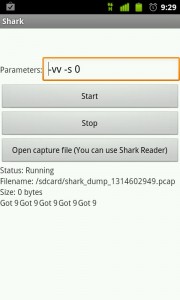 Pantalla general de Shark for Root, capturar trafico en Android