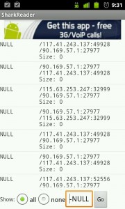 Trafico capturado con Shark para android
