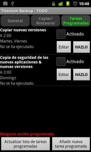 Tareas programadas de la aplicacion para ANdroid Titanium Backup