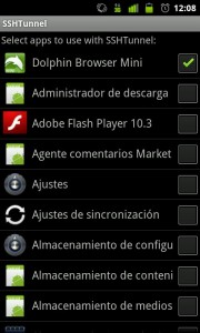 Seleccion de programas que usaran en tunel, Android