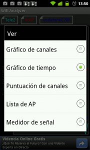 Selección de pantallas en Wifi Analyzer para Android.